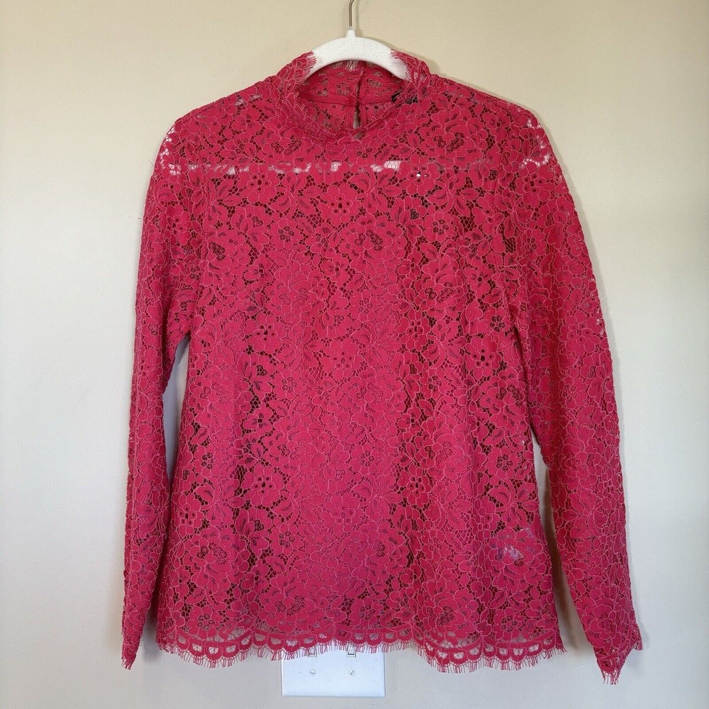 J. Crew Womens 2 Scalloped Mock Neck Laced Long Sleeve Top in Dragonfruit NWT